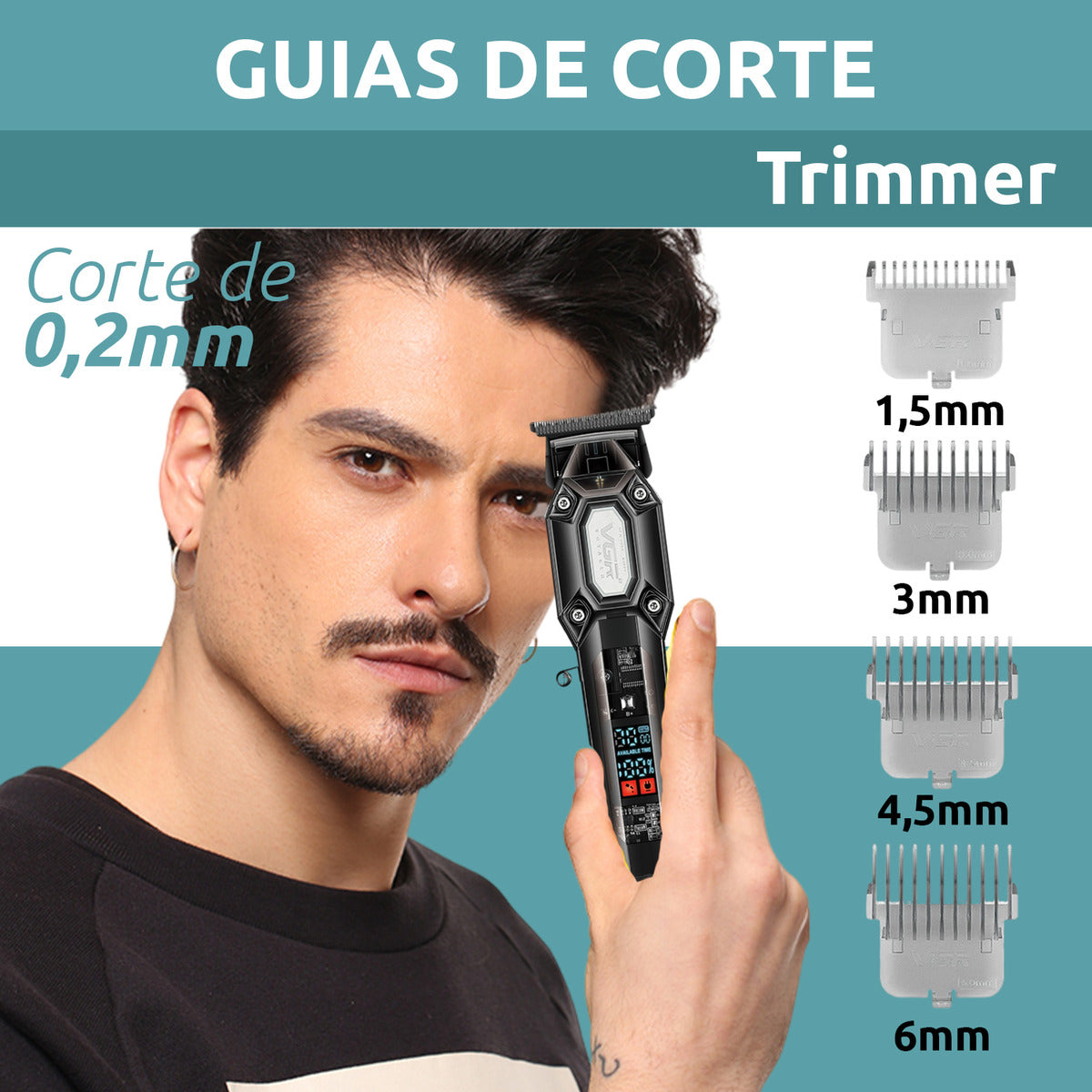 Cortadora de Pelo Profesional VGR V-900 7000RPM | Trimmer Inalámbrico Barbería