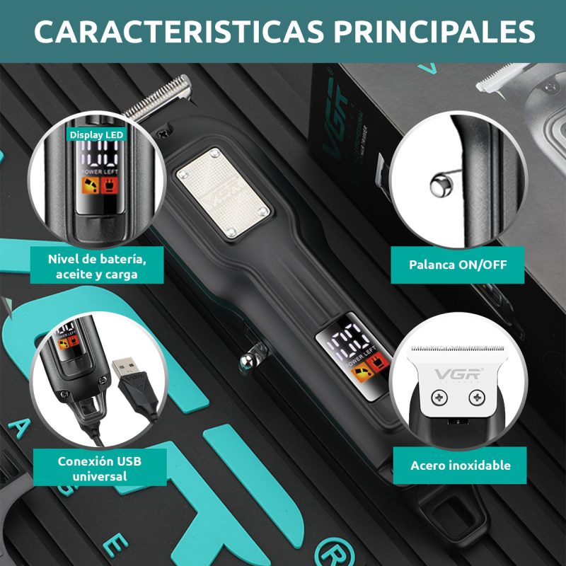Máquina Trimmer Profesional Recargable VGR V-918 Usb T-Blade