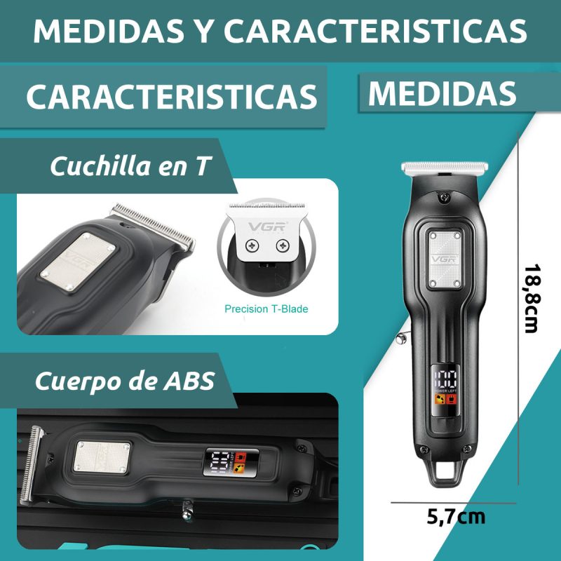 Máquina Trimmer Profesional Recargable VGR V-918 Usb T-Blade