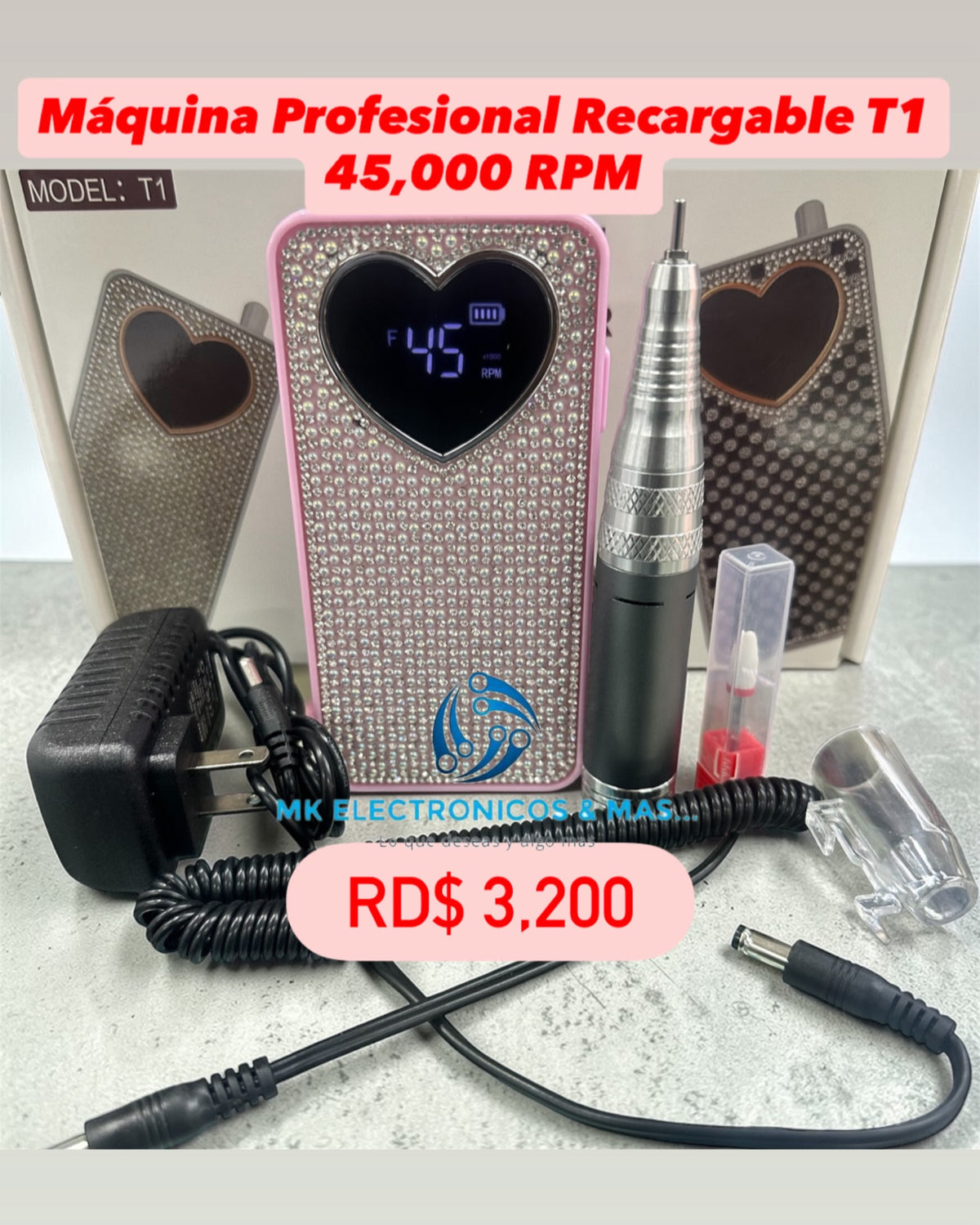 Máquina de Uñas Profesional Recargable T1 - 45,000 RPM Inalámbrica