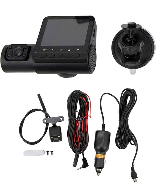 Cámara de seguridad para vehículo, 3 CANALES, DVR para coche, 1080P, cámara interior de tres vías, grabadora de vídeo, registro, Mini videocámara Dashcam