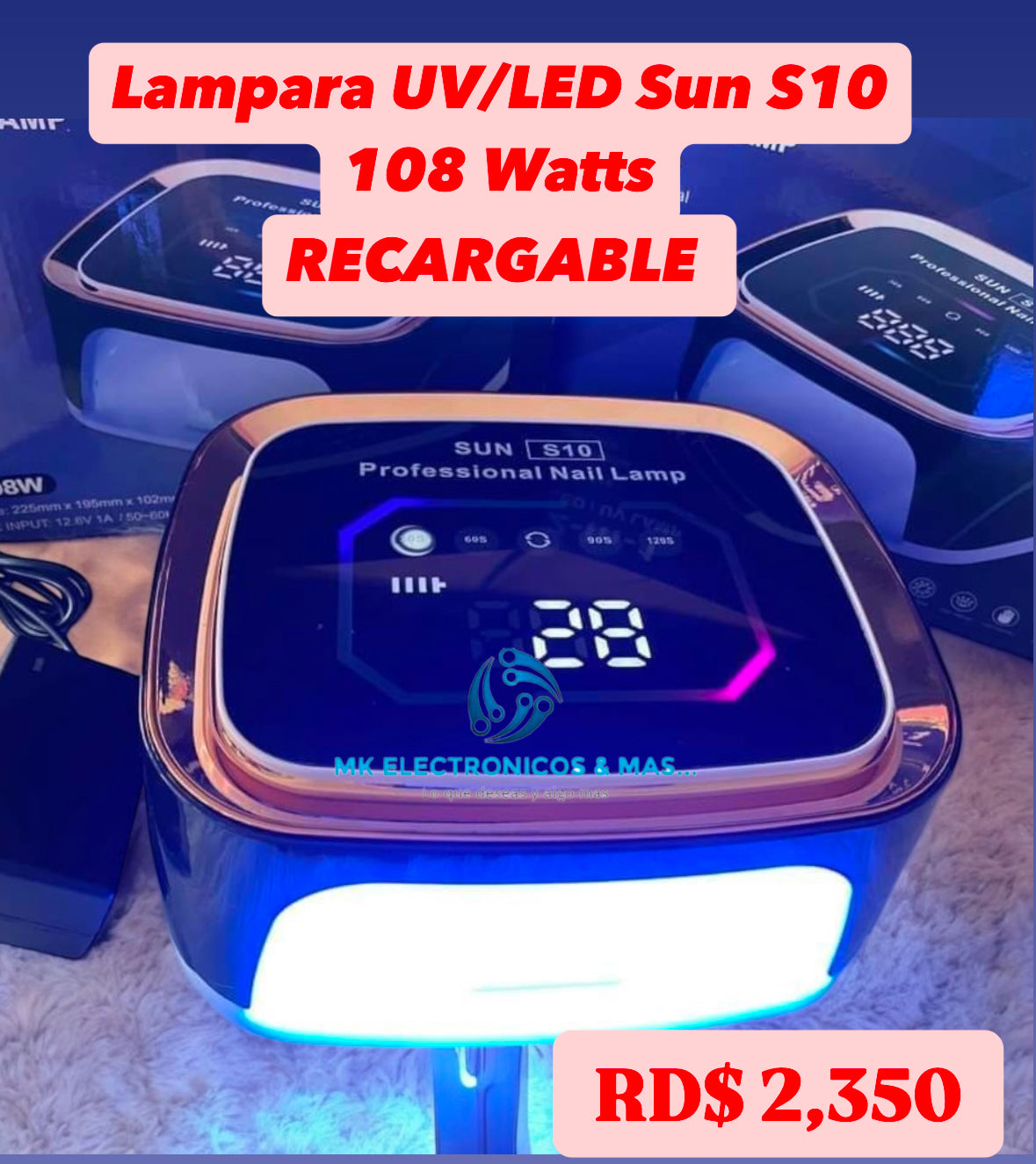 Lampara UV/LED Sun S10 Recargable 108 Watts