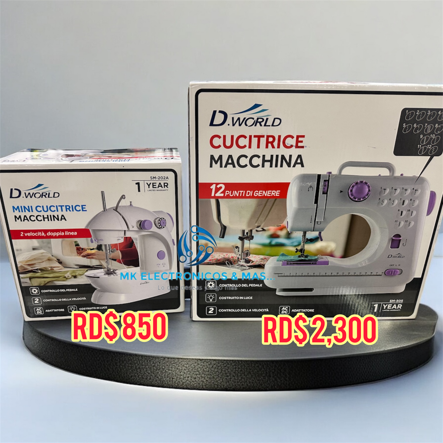 Maquina de coser D.World SM-505 y SM-202A