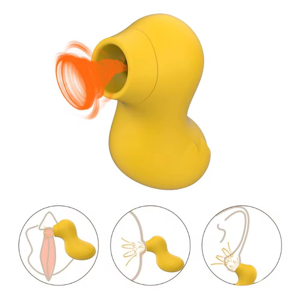 Vibrador succionador de clitoris y pezones en forma de patito amarillo