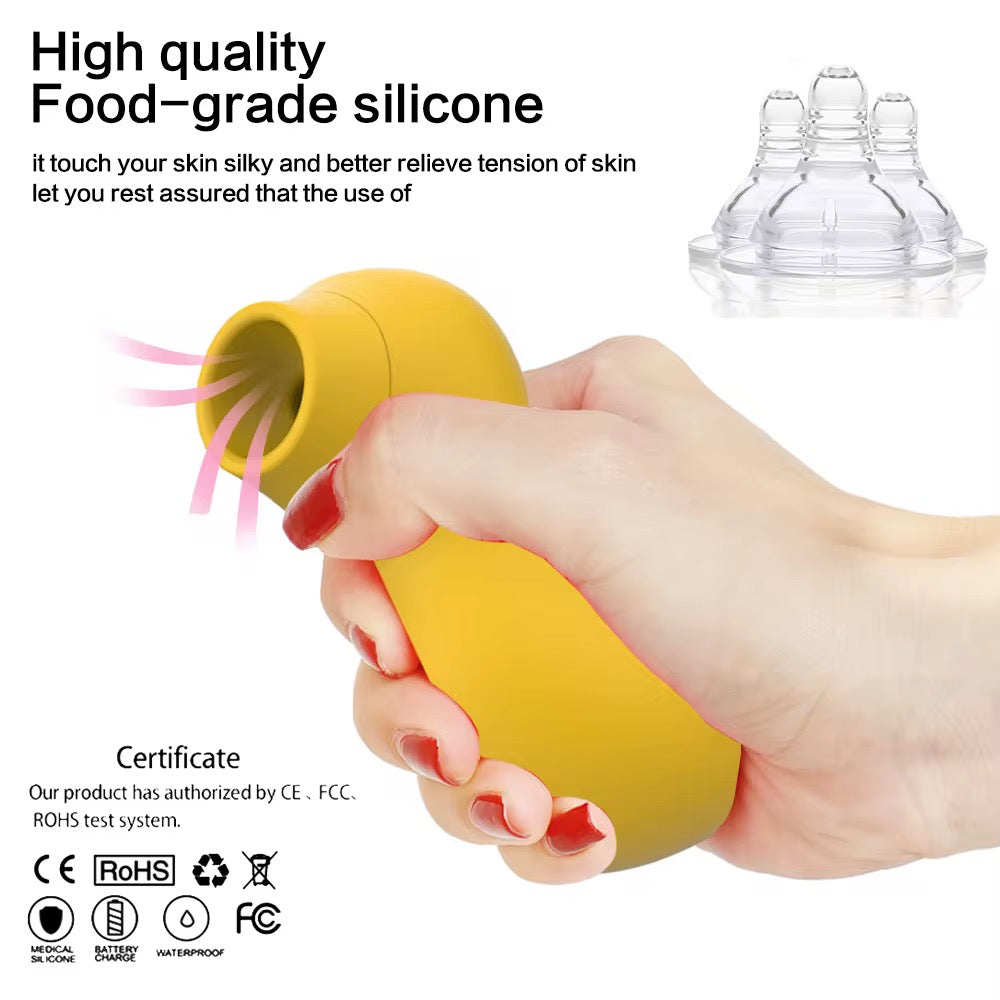 Vibrador succionador de clitoris y pezones en forma de patito amarillo