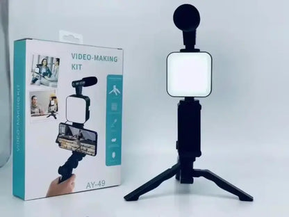 Kit de vlogging para teléfono inteligente con trípode, soporte para teléfono, Mini micrófono, luz de relleno LED y control Bluetooth