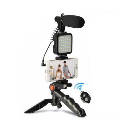 Kit de vlogging para teléfono inteligente con trípode, soporte para teléfono, Mini micrófono, luz de relleno LED y control Bluetooth