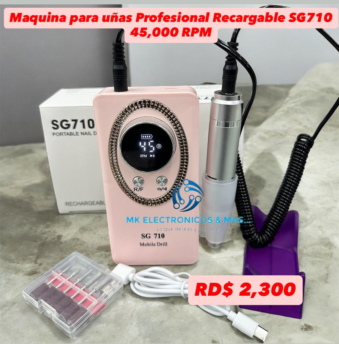 Drill para Uñas Profesional Recargable 45,000 RPM - Modelo XSUV-710