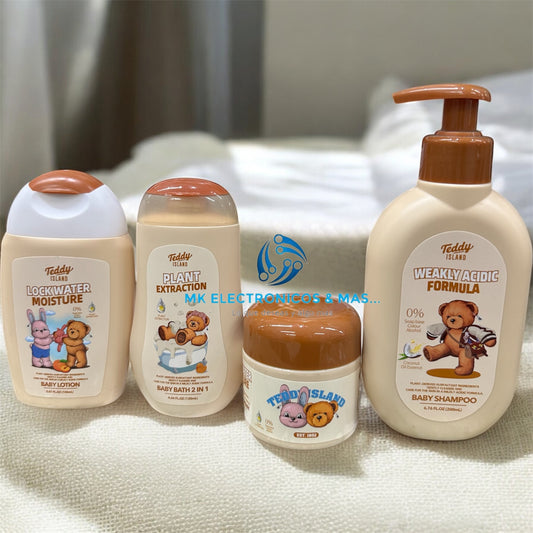 Teddy Island Baby Care | Polvo Mineral Natural, Crema Facial y Baño 2 en 1 Tamaño Mini (Travel Size)