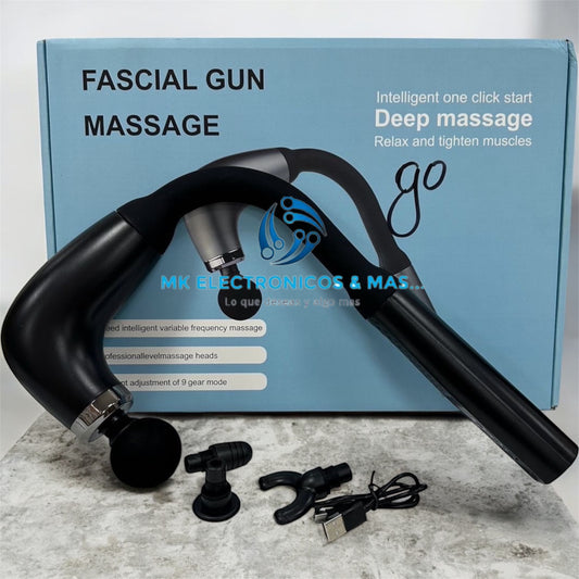 Pistola de Masaje Muscular con Cuello Flexible 360° — 4 Cabezas Intercambiables